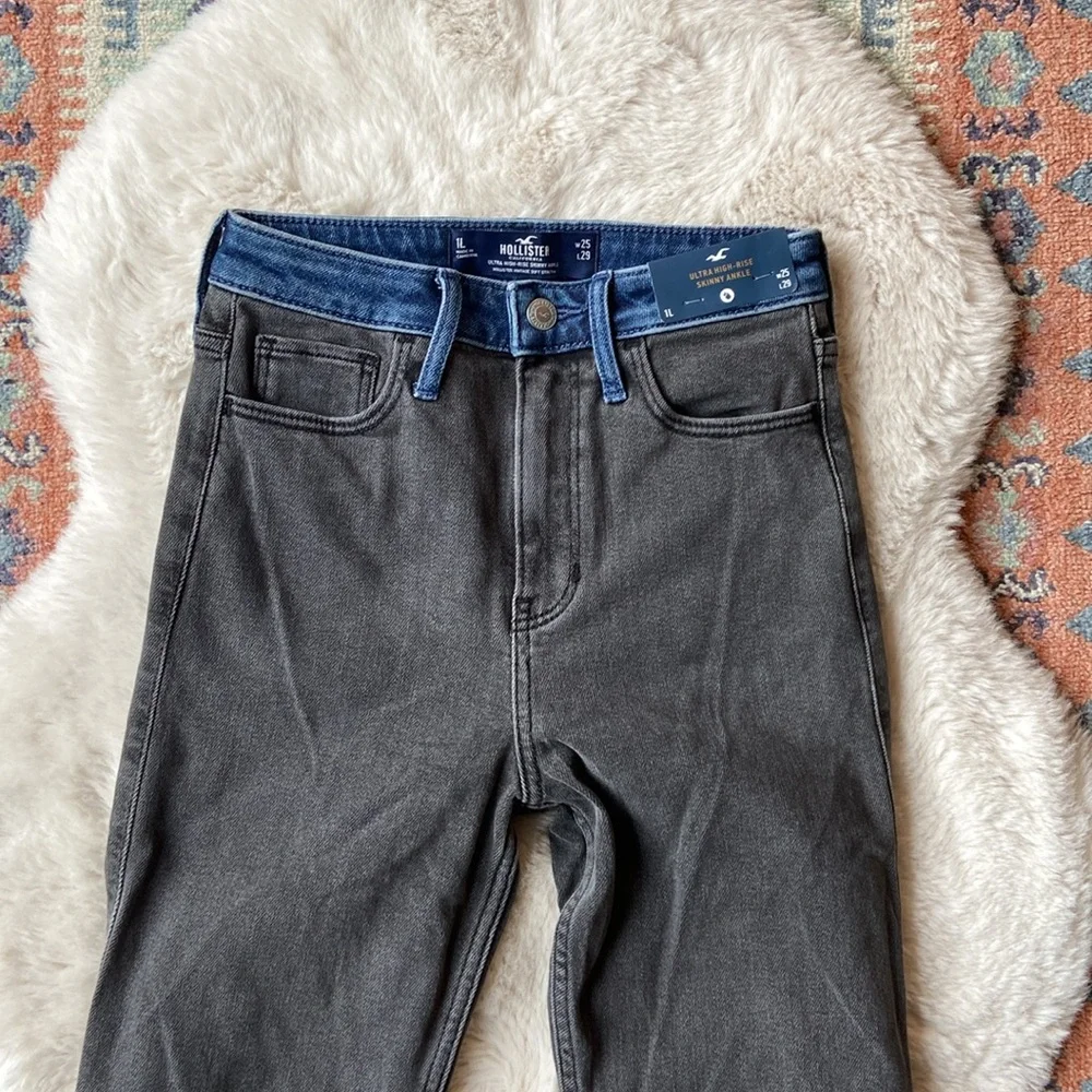 Hollister patchwork skinny jean grey black blue denim ultra high rise 25 x 29 - Picture 8 of 13